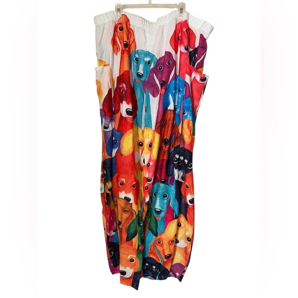5X Colorful Dog Print Pants Stretch Waist Pockets Novelty Cute Fun Farmhouse - Picture 2 of 5